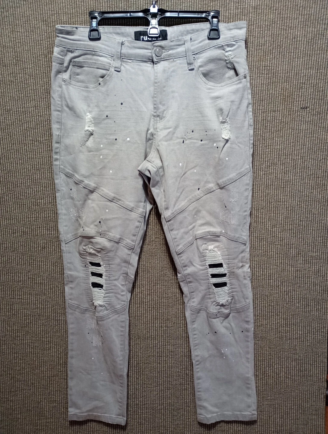 Rue21 Skinny Supreme Flex Distress Paint Splattered Jeans 34/30 Gray