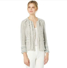 Nic + Zoe 1x Gray Sage Fringe Trim Elegant Chic Designer Knit Blazer Jacket Plus
