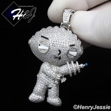MEN SOLID 925 STERLING SILVER ICY CZ 3D STEWIE GRIFFIN FAMILY GUY PENDANT SP436