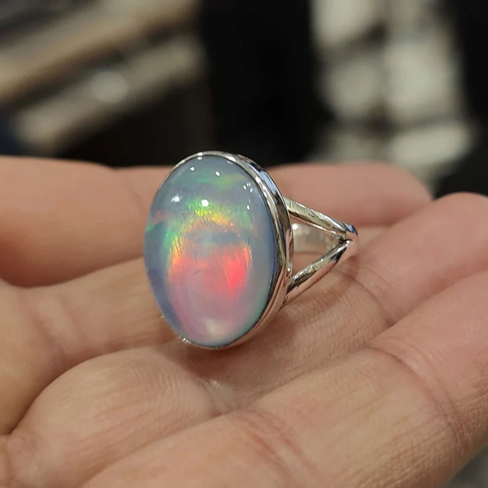 Amazing Aurora Opal Ring 925 Silver Handmade Promise Ring Elegant Womens Jewelry
