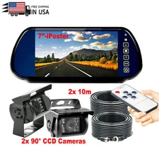 7" Rear View Monitor 2x 2ch Backup Camera Reversing IR Camera For Car Truck Bus