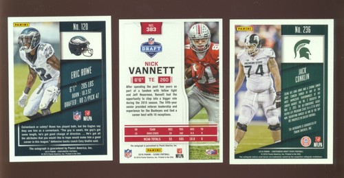 (3) 2015/2016 PANINI/SCORE RC AUTOS - JACK CONKLIN, NICK VANNETT, ERIC ROWE !! - Picture 2 of 2