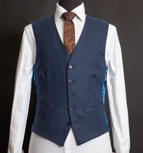 Tom Percy Men's Three Piece Suit Blue Herringbone Wool RRP £329.99 - Picture 13 of 14