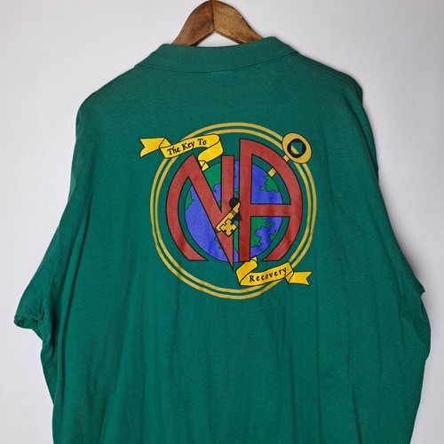 Vintage Narcotics Anonymous Polo Shirt Mens 2XL XXL Green S/S NA Hanes 2000 Y2K - Picture 9 of 19
