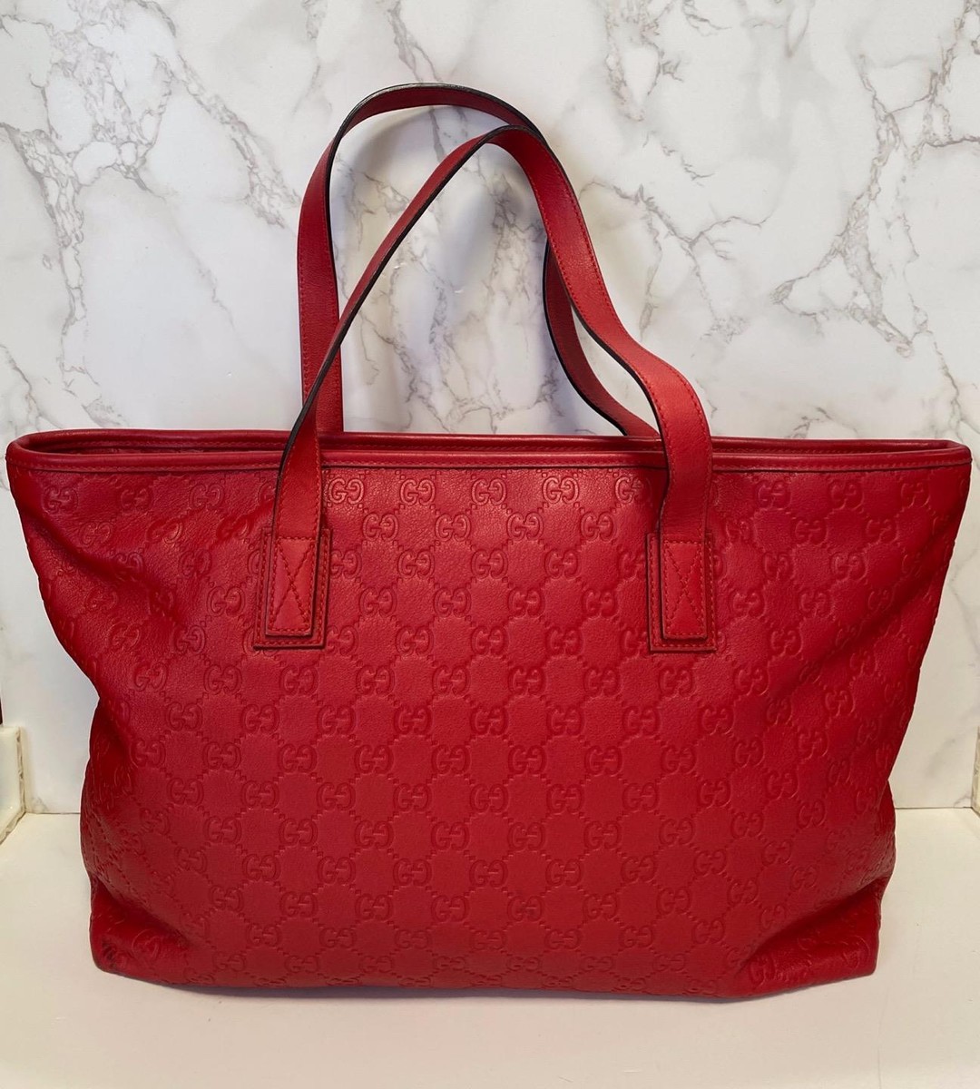 Authentic GUCCI Red Leather Zip Top Tote Shoulder Bag | eBay