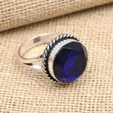Lab-Created Blue Sapphire Gemstone Handmade 925 Sterling Silver Ring Jewelry