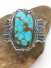 Native Mens Navajo Sterling Silver Turquoise 8 Cuff Bracelet 13646