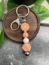 4" Silver-Tone Silicone Beaded Charm Keychain New Free Ship A3909