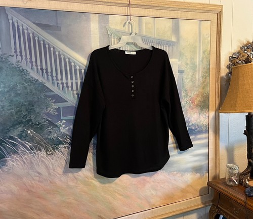 Maglione Doublju Waffle maglia manica lunga Henley tg. Top/maglione L CWTTL450 - Foto 7 di 14