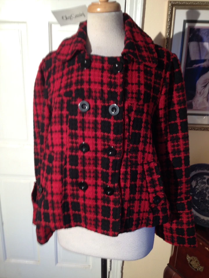CHAQUETA OLEG CASSINI VINTAGE TWEED A CUADROS ROJA Y NEGRA - TALLA - NUEVA CON ETIQUETAS - ¡¡IMPRESIONANTE BELLEZA!!! Foto 2 de 4