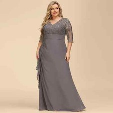 Plus Size Mother of The Bride Dress V Neck 3/4 Sleeve Appliques Party Prom Gowns