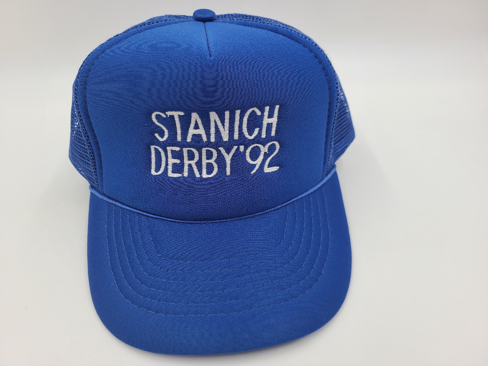 Vintage 1992 Stanich Derby Lake Ontario Mesh Trucker Snapback Hat Cap Fish Blue