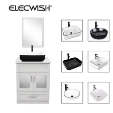 24" Bathroom Vanity White Cabinet w/ Mirror Set Ceramic Vessel Sink Bowl Faucet