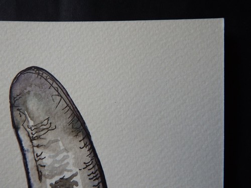 Original pen ink wash fruit drawing of a semi peeled banana - Picture 4 of 12