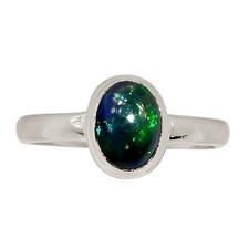 Natural Chalama Black Opal 925 Sterling Silver Ring Jewelry s.7 ALLR-30168