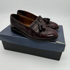 VTG BOSTONIAN USA MADE WINGTIP OXFORD TASSLE LOAFERS BURGANDY MENS SZ 8 D/B PREP