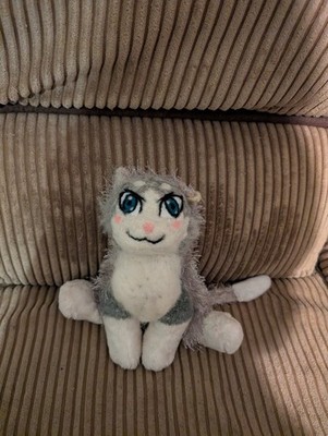  Thrifted Webkinz Grey & White Cat Turned Into Puck From Re Zero. Recycled Art