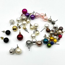 Vintage Y2K Multi Color Pearl Metallic Ball Stud Earrings Bulk Jewelry Lot Boho