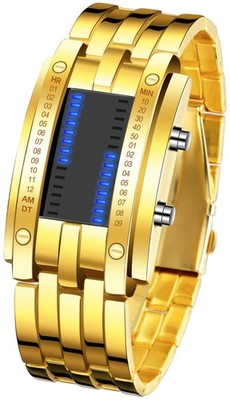 Binary Matrix Blue LED Digital Watch Mens Classic Creative Fashion Black Gold