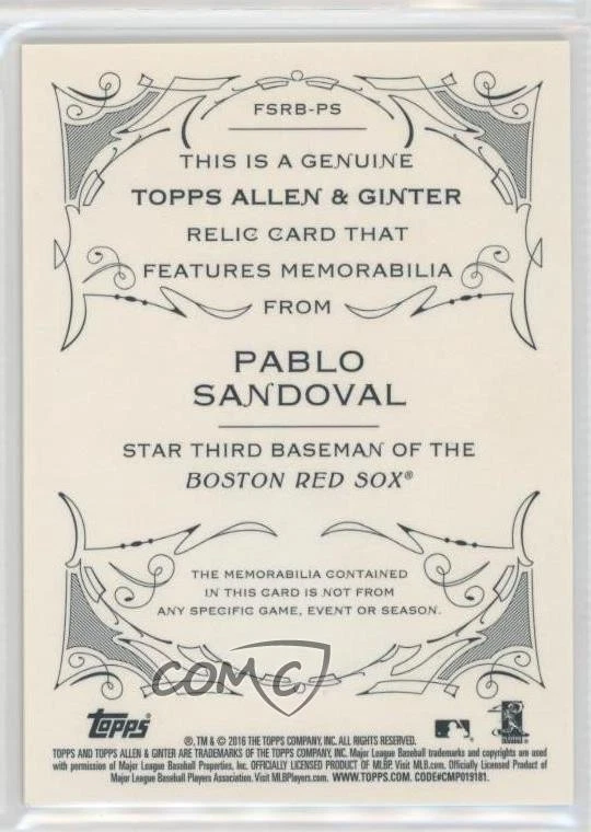 2016 Topps Allen & Ginter Relics B Pablo Sandoval #FSRB-PS - Image 2 of 2