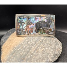 Vintage Taxco Sterling Silver Abalone Shell Belt Buckle Burro Donkey Cactus