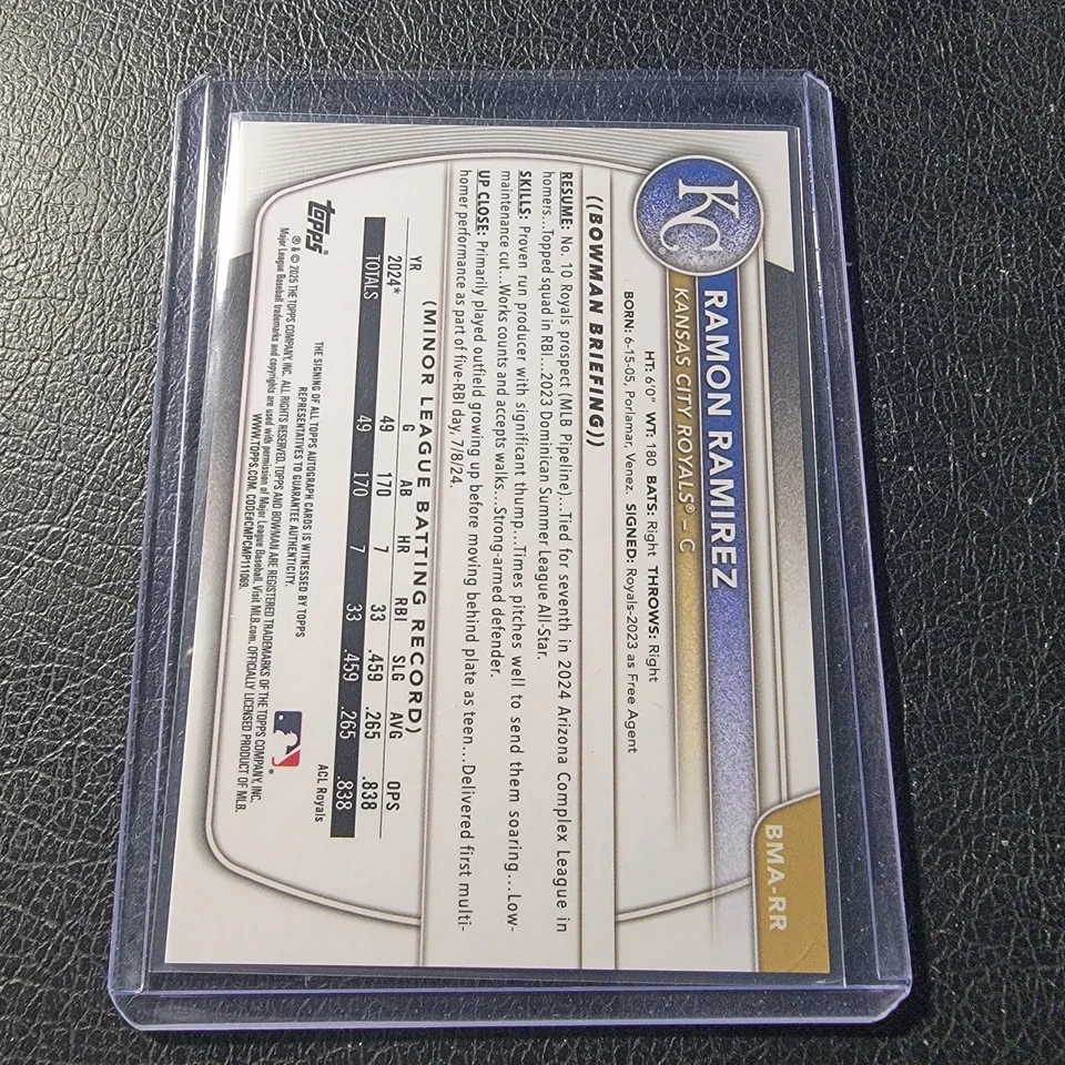 2025 Bowman Chrome Mega Auto Purple 11/199 Ramon Ramirez #BMA-RR Royals - Image 2 of 2