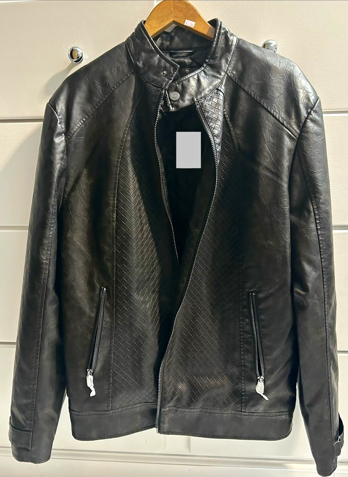 NWT GUESS Brown Bittersweet Cocoa Brad Biker Men’s Leather Zip-Up Jacket Size L - product detail image 1