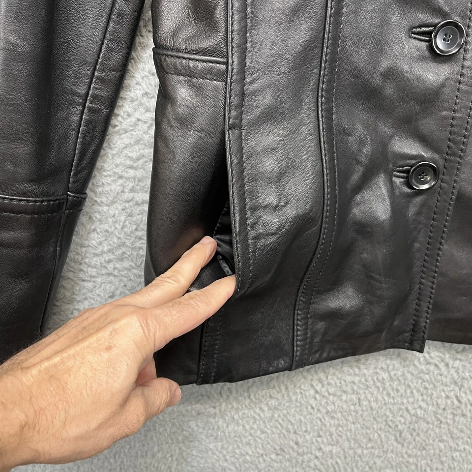 Avanti Leather Jacket Womens Large Black 3 Button Blazer Coat Genuine Leather - Image 4 of 4