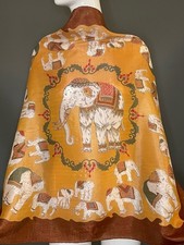 Vintage Thai Silk Elephant Print Silk Scarf 31 In Sq Excellent Condition