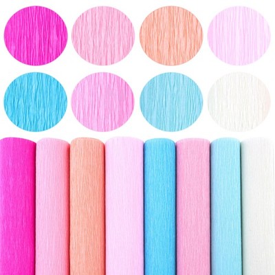 8-Color Crepe Paper Flower DIY Kit 10x98 inch Rolls with Wire Tape Pink/Blue