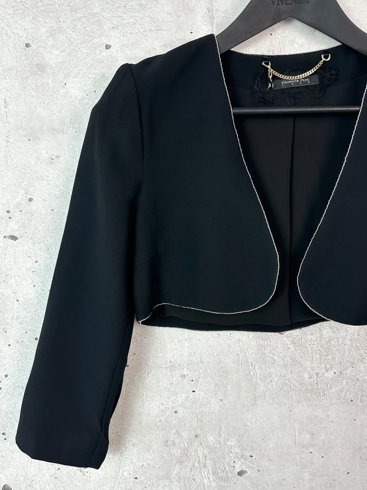 NUEVA Chaqueta Blazer Patrizia Pepe Negra Viscosa Recortada Manga Larga Talla 42 Foto 2 de 4