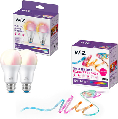- Bundle - RGBIC LED Strip 5M plus 2 60W A19 Color Bulbs - Control with Voice or