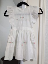 Vintage Handmade Pinafore Girls Dress Size Medium Painful Embroidered Flowers.