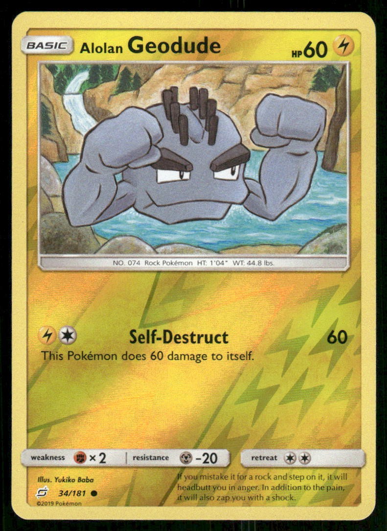 2019 Pokemon Alolan Geodude Common Team Up 34/181 Reverse Holo LP