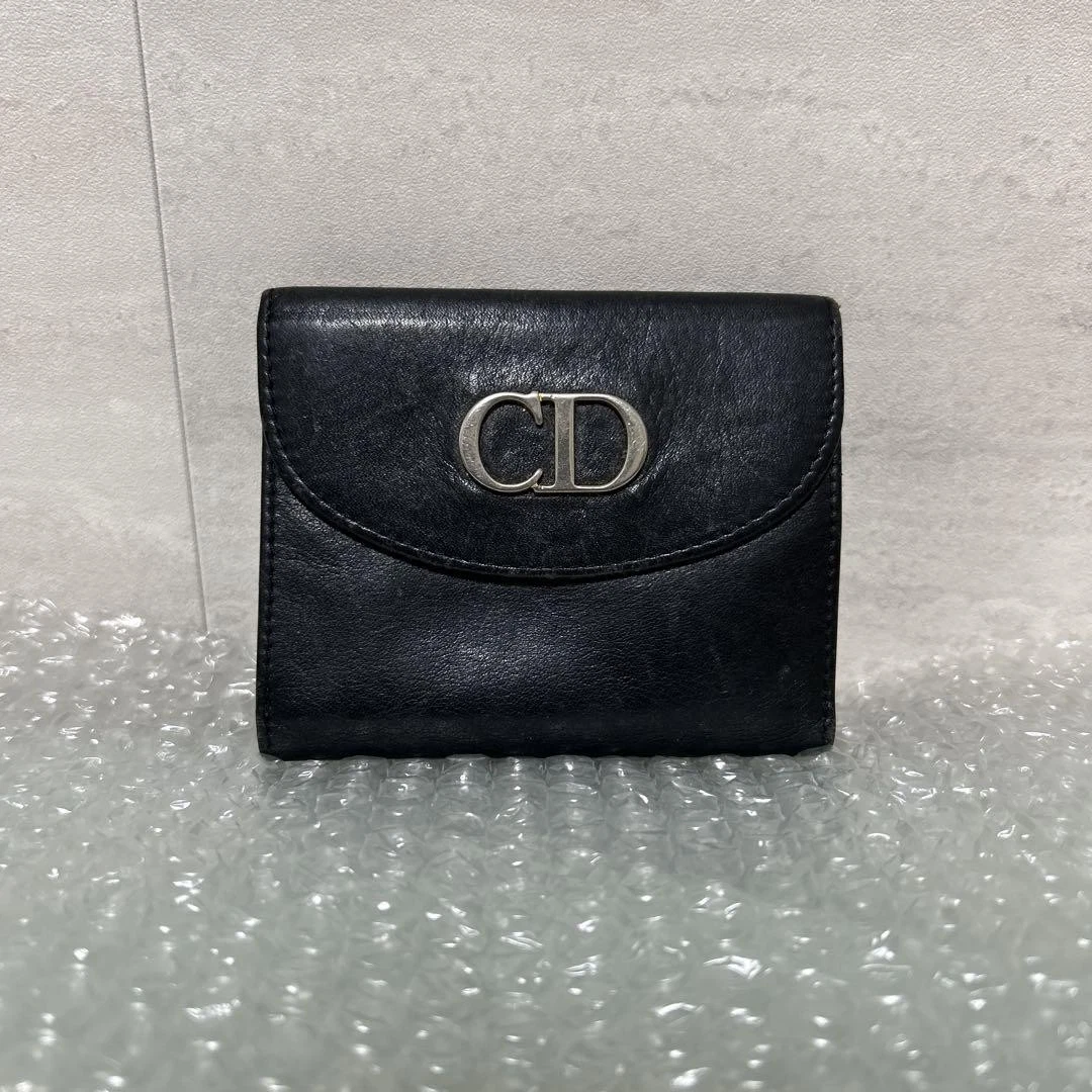 Portefeuille Christian Dior noir double pli logo CD intérieur rouge 3 emplacements pour cartes occasion