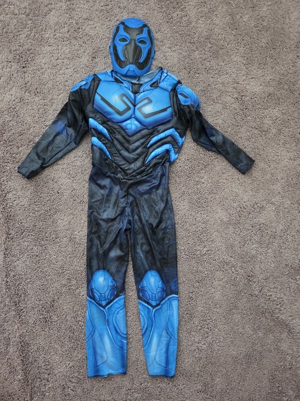 Blue Beetle Costume M 8/10 Padded Jumpsuit Dress Up Halloween Costume New