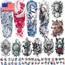 3D Watercolor Temporary Sleeve Tattoos for Women Men Adults                