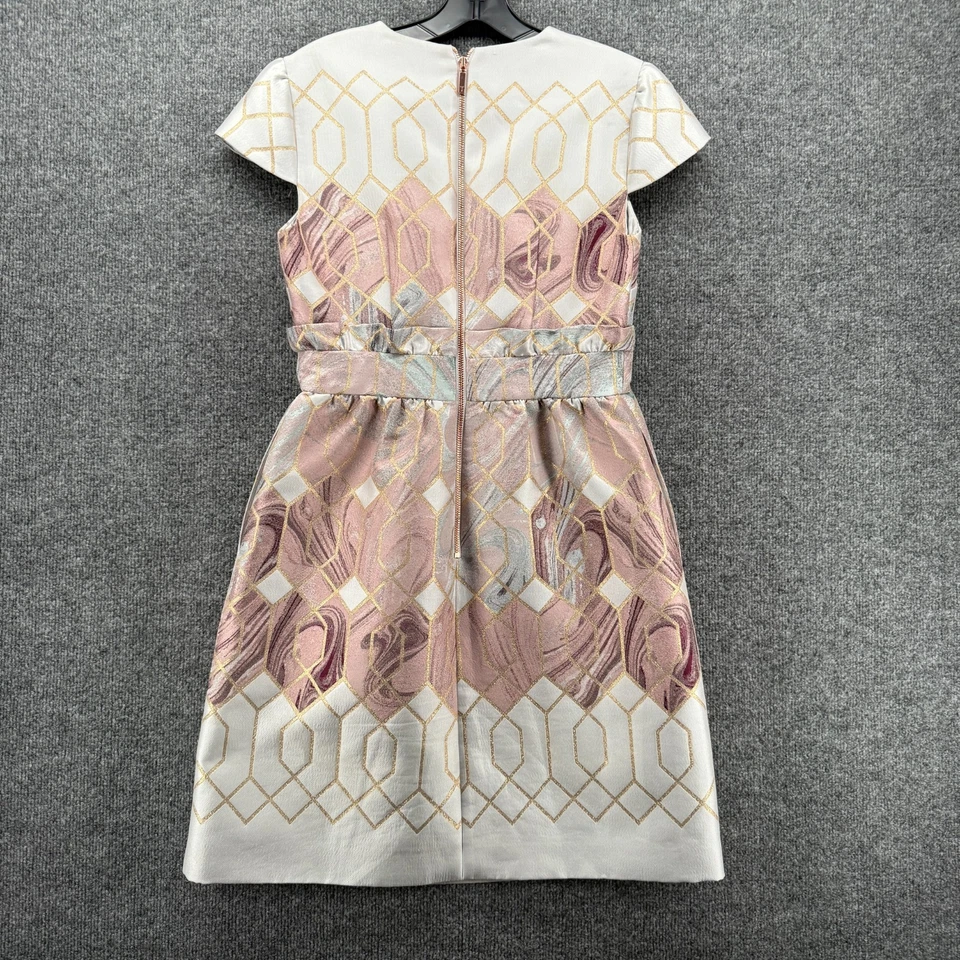 Ted Baker Dress Womens 2 Gray Pink A-Line Tulip Cocktail Evening Formal Ladies - Image 3 of 4