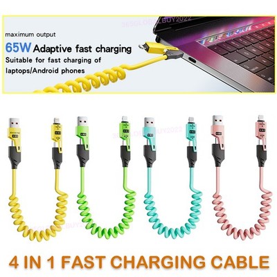 4-in-1 Type-C/USB to Type-C 65W Fast Charging Cord Data Sync Cable For Universal