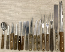 Mixed Lot 15 Wood Handle Kitchen Utensils Knives Serving Forks Spreaders Spoon