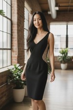 Xscape Dress Black W/ Ivory Beaded Accents Sz 4 Party Fancy Sleeveless Formal