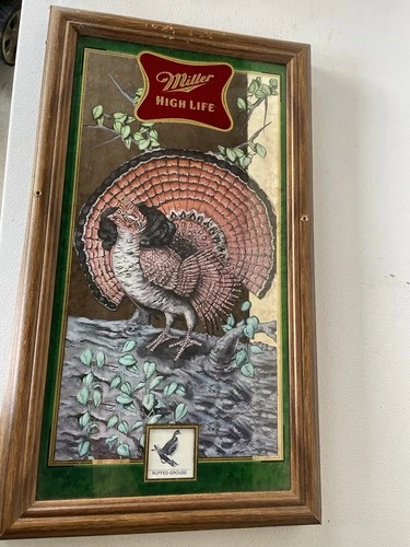 Vintage Miller High Life Beer Mirror Ruffed Grouse Robert Evans Sign