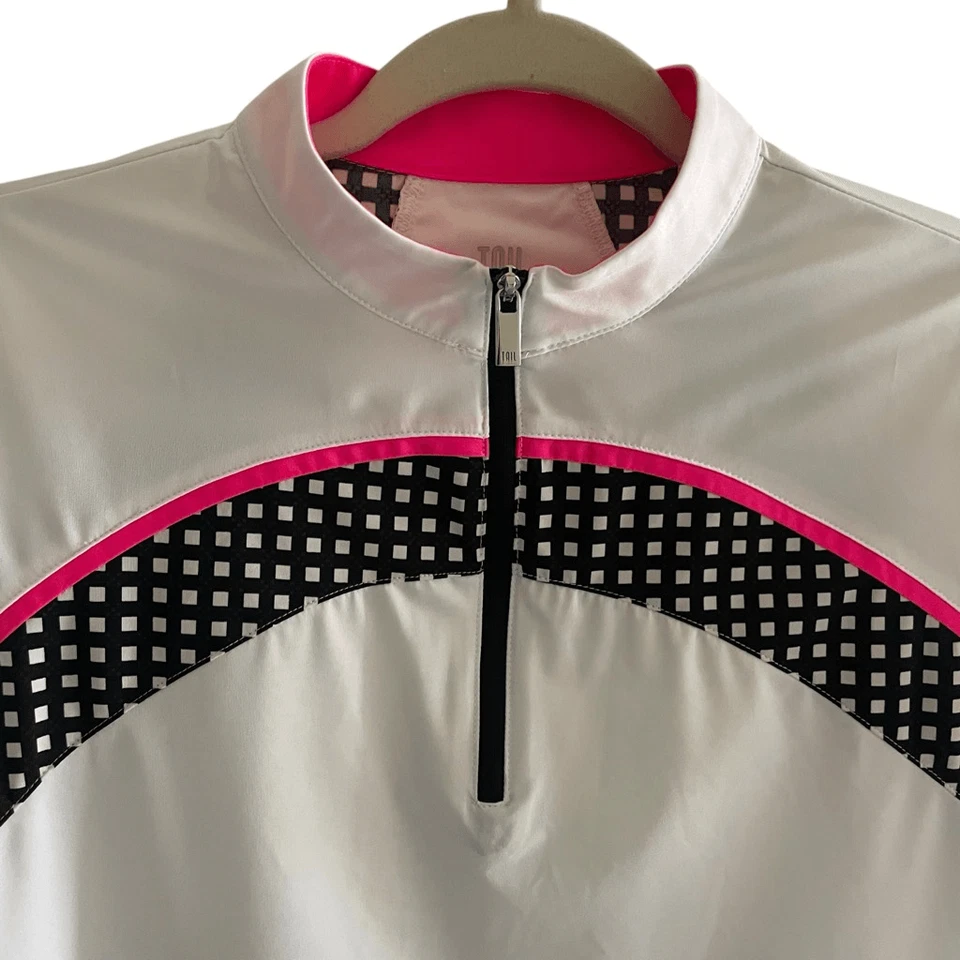 TAIL White Pink Black Golf Shirt Women’s Size Medium Athletic Short Sleeve Zip - Image 2 of 4