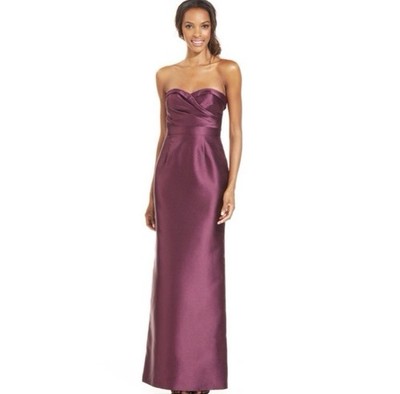 Adrianna Papell Strapless Mikado Dress Purple Cabernet Bow Satin Gown Sz 12