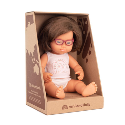 Miniland Doll 15 Caucasian Girl Down Syndrome Glasses - Made In Spain