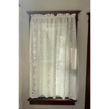 Vintage Cream Floral Lace Curtain Panel Medallion Pattern 60x64 Rod Pocket