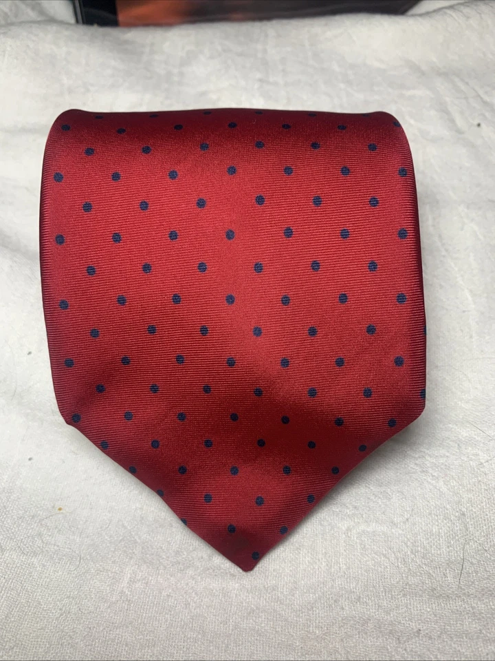 Corbata de seda vintage Bert Pulitzer roja con lunares azules para Marshall Fields Foto 2 de 4