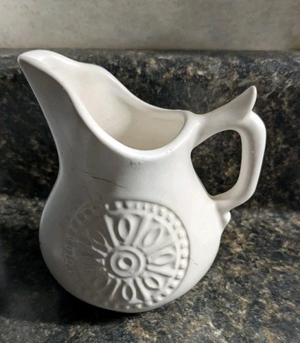 Vintage McCoy White Pitcher Sunburst Farmhouse Pottery USA