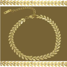 Real 18K Gold Filled Hypoallergenic FishBone Link Chain Bracelet 7"-9" *5.5mm