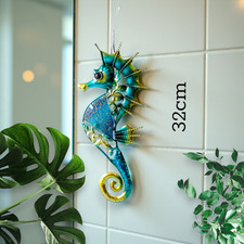 Stunning Glass & Metal Green Turquoise & Gold Seahorse home/bathroom decor 32cm